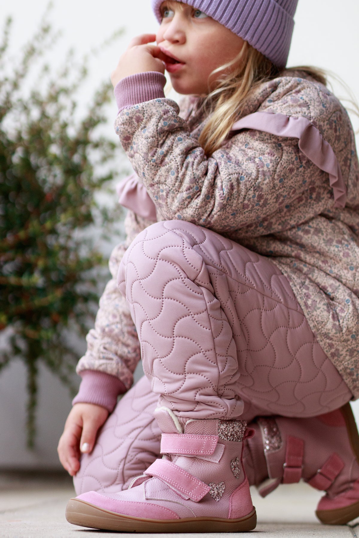 Theo Pink Heart Barefoot Winter Boot