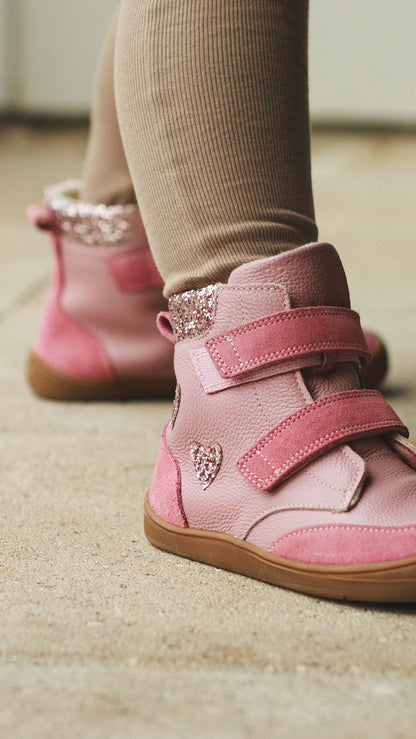 Theo Pink Heart Barefoot Winter Boot